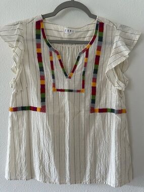 THML Ivory Striped Top with Multicolor Embroidery